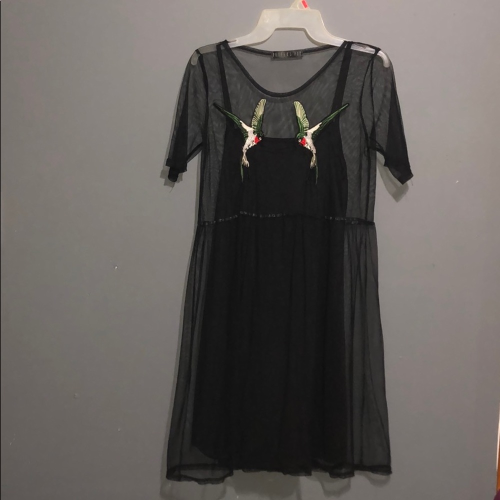 Black Mesh Hummingbird Dress